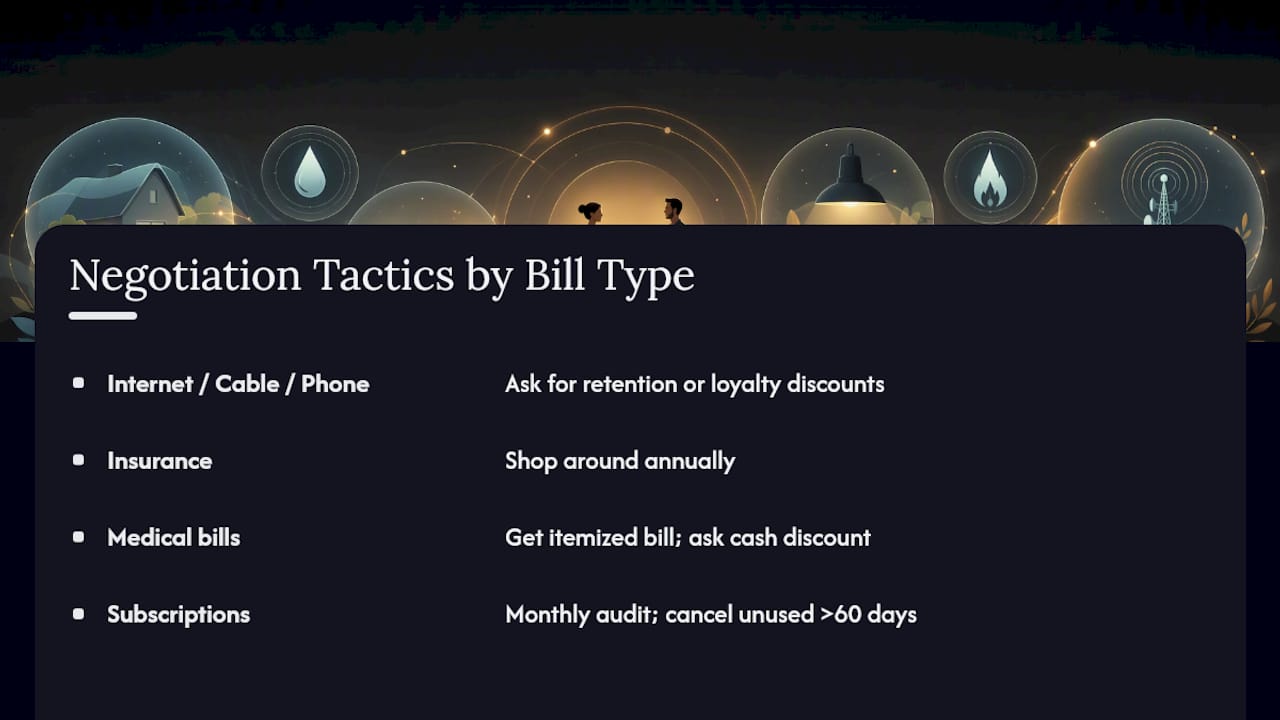 Diagram of bill negotiation strategies and savings