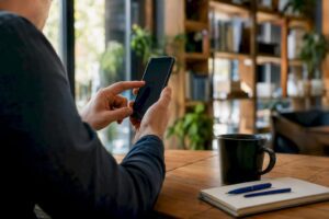 Hands setting up smartphone authentication