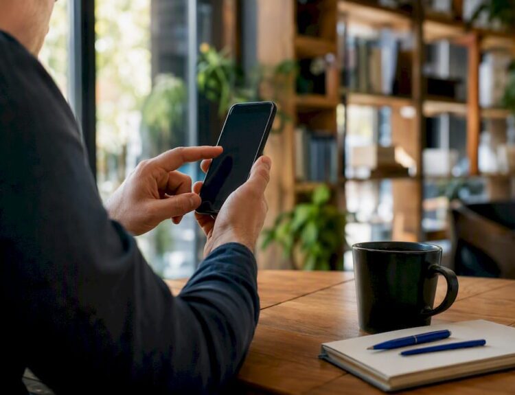 Hands setting up smartphone authentication