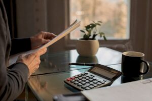 Close-up of financial planning objects on desk