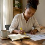 Business owner reviewing cash flow forecast at home