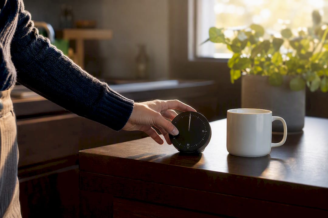 Hand setting timer on office table