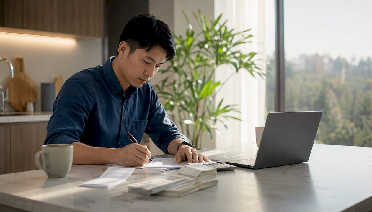 Owner examining and planning business bill payments