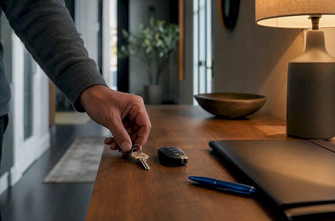 Keys and insurance folder in entryway