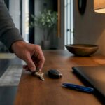 Keys and insurance folder in entryway