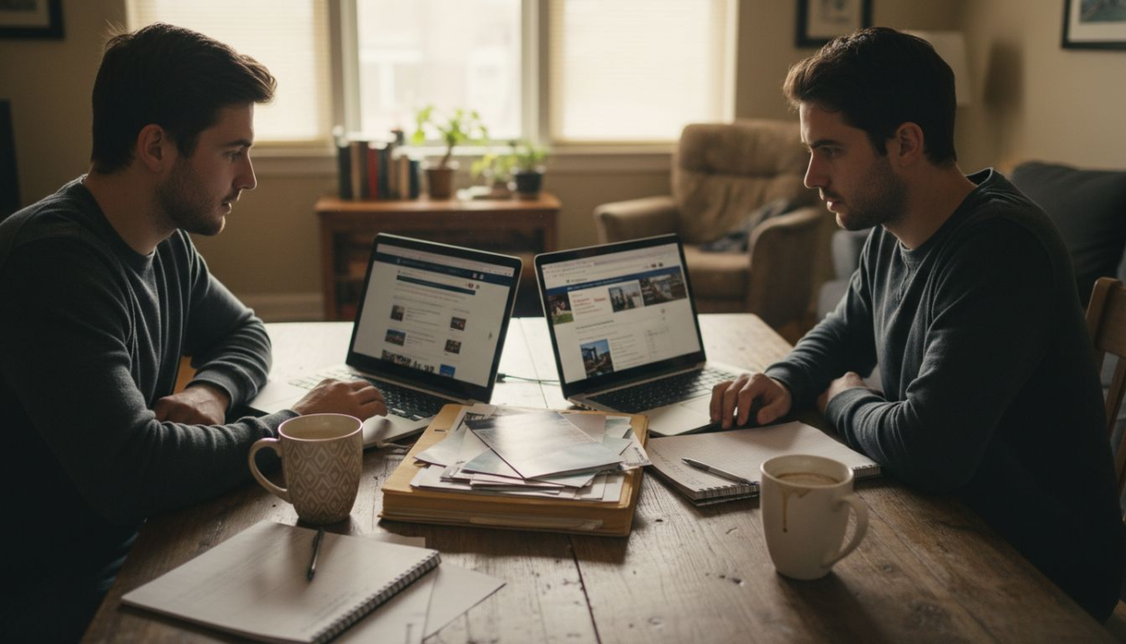 Couple comparing rent versus buy options