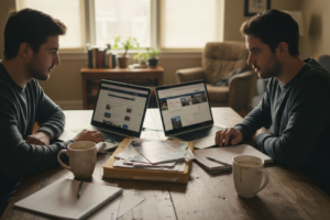 Couple comparing rent versus buy options