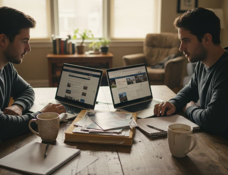 Couple comparing rent versus buy options