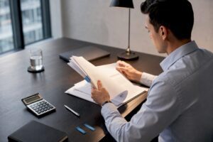 Investor researching company fundamentals