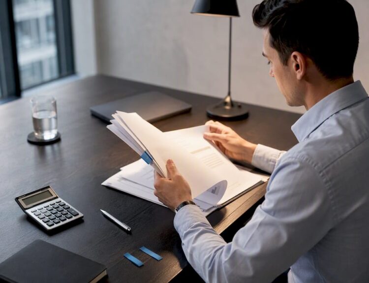 Investor researching company fundamentals