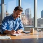 Man setting financial goals at office desk
