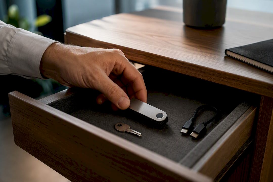 Hardware wallet placed in secure storage